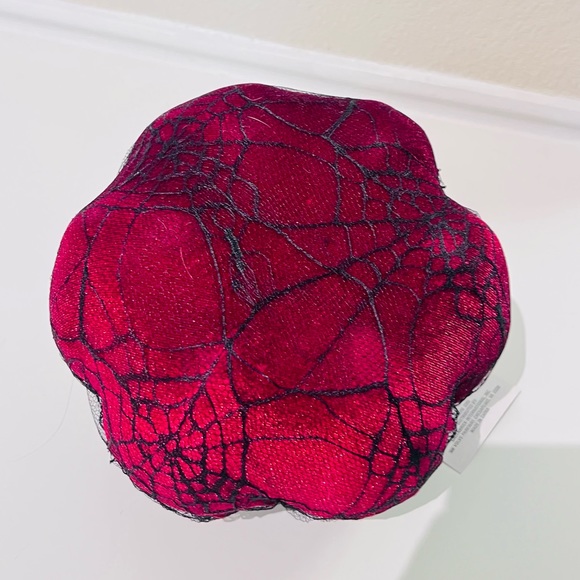NWT Dark Red Velvet Spiderweb Lace Glitter Embellished Halloween Decor Pumpkin - Picture 10 of 15